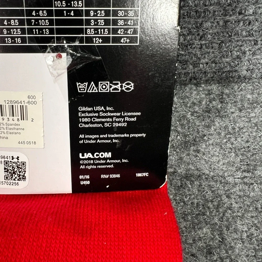 Under Armour Socks Adult Size Large Red Baseball New in Package